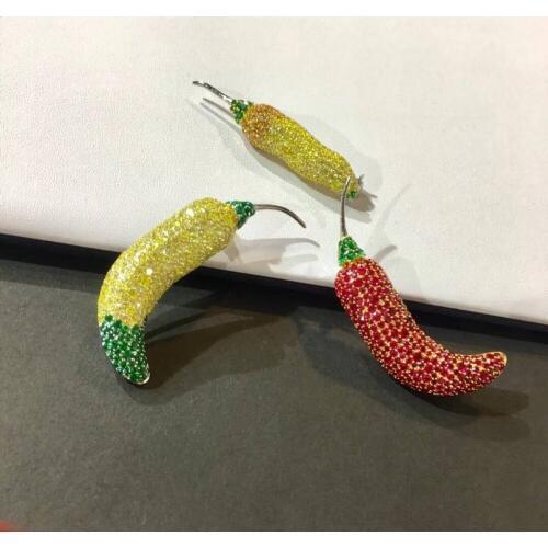 925 sterling silver with cubic zircon hot pepper chili brooch pins fine women jewelry red gold color free shipping