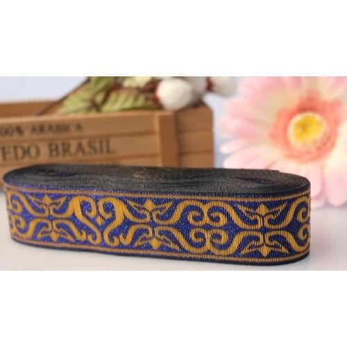 10yards/lot wide 3.4cm Woven Jacquard Ribbon classical design blue for curtain and clothing accessory LS-1077