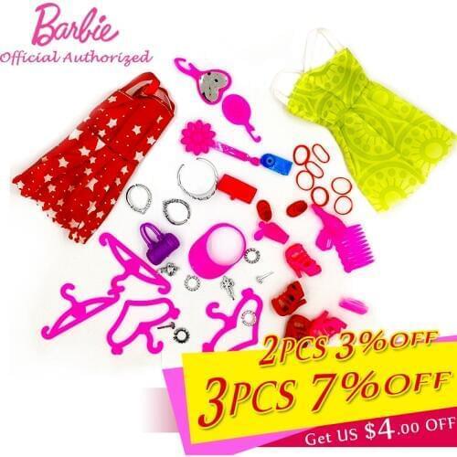 2 Clothes 40pcs Accessories Barbie Doll Toy Dress Fashion Skirt High Heels Shopping Bag Beautiful Necklace Barbie Accessories