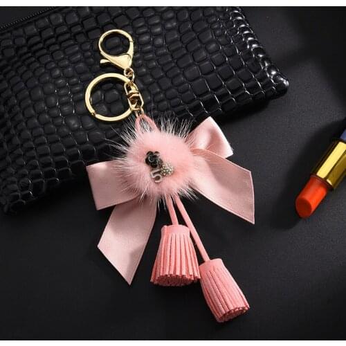 2021 Elegant Bow Number 5 Keychain Short Leather Tassel Luxury Brand Key Chain Women Girl Gifts Handmade Jewelry