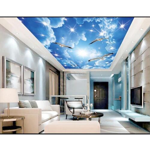 3d wallpaper Custom 3d ceiling murals wallpaper wall Blue sky white clouds seagull ceiling background wall paper room decoration
