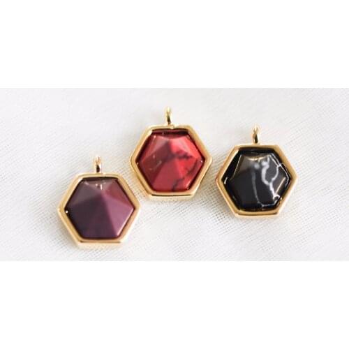 4pcs Hexagon Gemstone Cone Charms, Geometric Stone Pendants 10mm (GB-567)