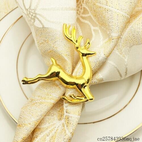 50 pcs Christmas Deer Napkin Rings Alloy Napkin Buckle Hotel Wedding Party Table Decoration Silver Gold Colors