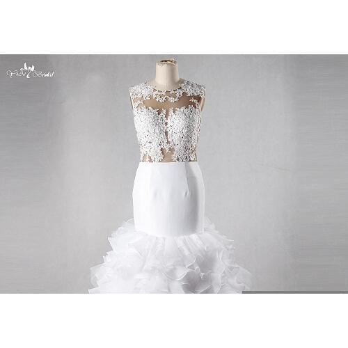 RSW991 Yiaibridal Real Job Photos Asymmetrical Organza Ruffle Skirt Sleeveless Black Women Illusion Body Mermaid Wedding Gowns