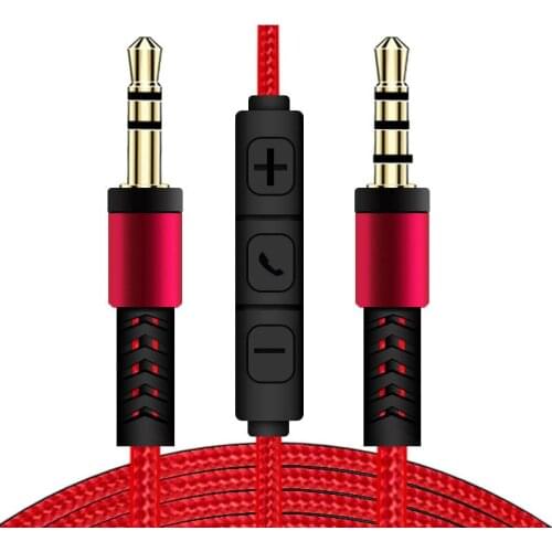 1.2m Audio Cable 3.5mm to Jack 3.5mm Speaker Line Aux Cable Male to Male with Mic to volume control for Headphone Car speaker