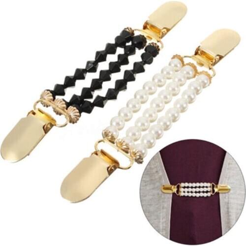White black Alloy Duck Clips Flexible Beaded Pearl Sweater Cardigan Collar Clothing Decoration