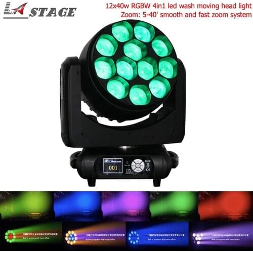 Free Shipping 12X40W LED Zoom Moving Head Light RGBW Wash Effect Light Dmx512 Pixel Control Party Lights For Stage Dj Equipment