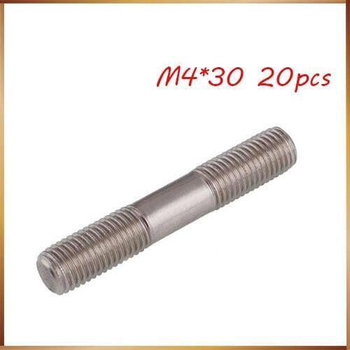 Free shipping 20PCS M4 Stainless Steel Double End Threaded Screw Headless Double Thread Studs Bolt M4*30mm