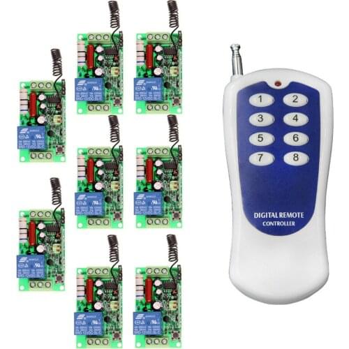 AC 220V 110V 1 CH 1CH RF Wireless Remote Control Switch System,8CH Transmitter +Receiver,Toggle Momentary,315/433 MHz