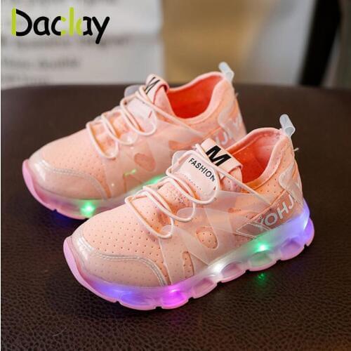 Daclay Fashion design LED lights Kids Shoes Running Shoes Sports Casual Running Sneakers for Kids and Child