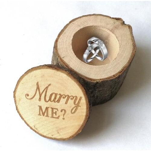 50%HOT Rural Wedding Marry Me Wooden Ring Holder Engagement Valentine Jewelry Box Case