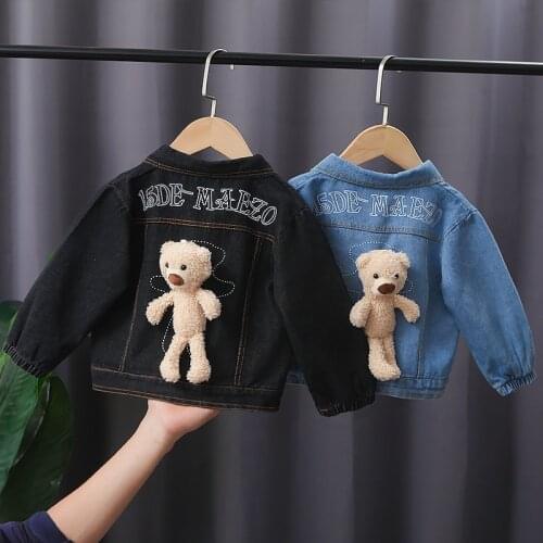 Cheap Baby Girls Denim Jacket Spring Toddler Boys Outerwear Bear denim jacket Casual Kids Infant Girl Coat Children Clothing
