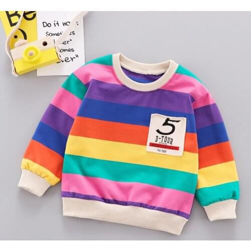 Korean-style Childrenswear Spring and Autumn New Style Female Small CHILDRENS Baby Long Sleeve Color Stripes Hoodie Infant Prin