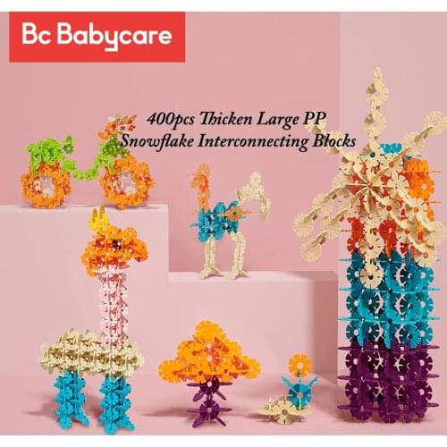 BC Babycare 400pcs Thicken Large PP Snowflake Interconnecting Blocks Children DIY 3D Construction Puzzle Jigsaw Educational Toys