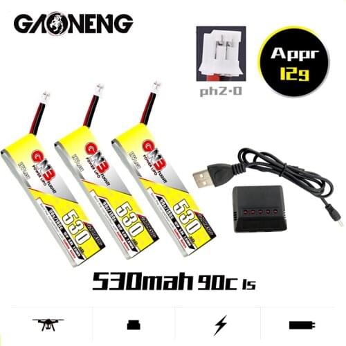 Gaoneng GNB MAX 180C HV LiPo Battery 1S 3.8V 530mAh PH2.0 Plug With Charger For RC Quadrotor Airplane FPV Racing Drone Parts