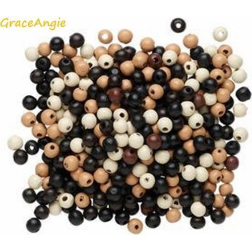 GraceAngie 300pcs Wholesale Black White Brown Classic Color Wood Bead 7-8mm Size Handmade Bracelet Anklet Prayer Beads Findings