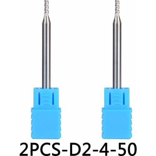 Tungsten Steel End Mills 2pcs/lot D2-4-50 3- Flute Flattened Head Milling Cutters Carbide End mills HRC45 Suitable for Aluminum