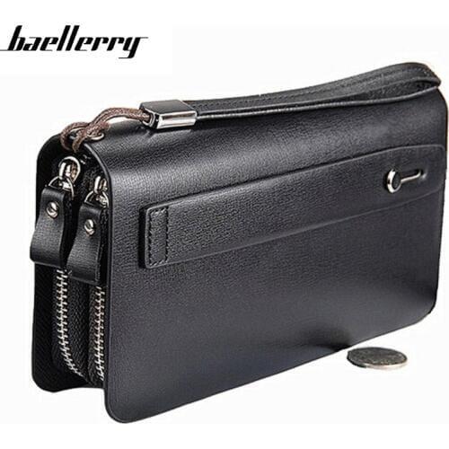Baellerry Men Wallet Double Zipper Leather Wallet New Luxury Brand Business Male Clutch Bag Long Coin Purse Phone Pocket Wallets
