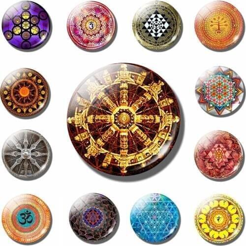 Mandala Magnetic Sticker Buddhist Dharma Wheel Fridge Magnet Decor 30MM Glass Geometry Meditation Refrigerator Holder for Home