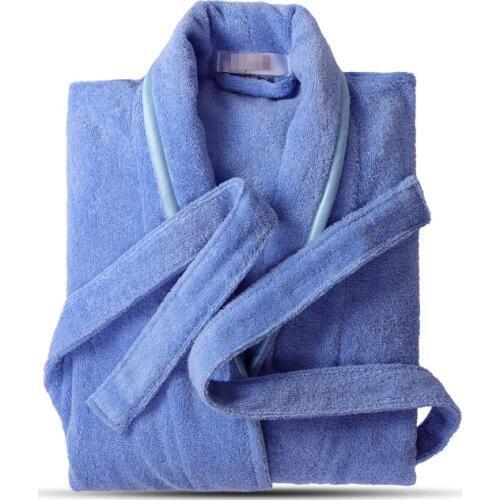 Terry Robe Pure Cotton Bathrobe Lovers Blue Robes Men Bathrobe Women Solid Towel Long Robe Sleepwear Plus Size XXL