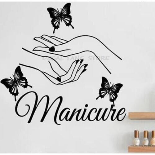 Manicure Butterfly Wall Decal Beauty Nail Hair Care Barber Wall Decals Vinyl Wall Sticker Fashion Nail Salon Decor 1549