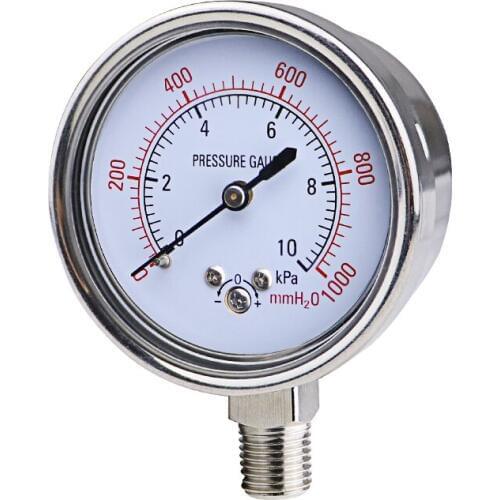 Diaphragm Pressure Gauge Ye60 Micro Pressure Gauge 30 10KPa Overpressure Prevention Barometer, KPa Strap Zero Adjustment