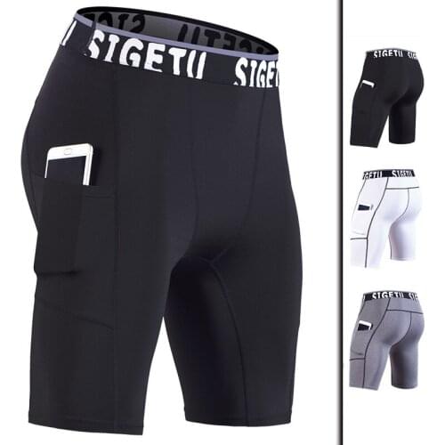 Mens Running Tights Shorts With Pocket Quick Dry Elastic Sports Compression Gym Shorts Summer Fitness Sweatpants A7