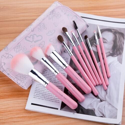 RANCAI 10 Pieces Pink Makeup Brushes Set Cosmetic Foundation Make Up Brush Kit High Quality Eye Shadow Face Powder Brushes Tools