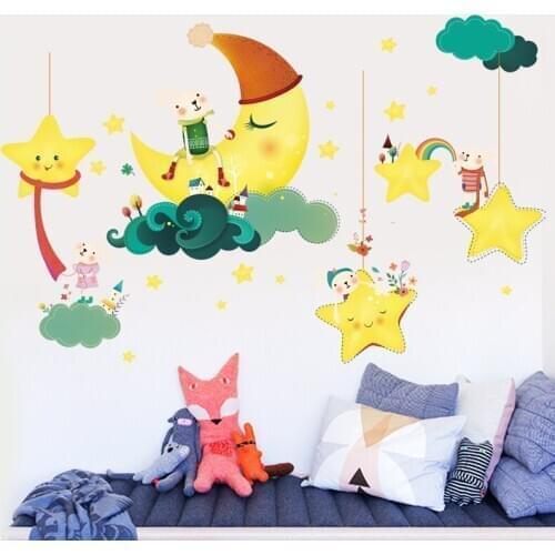 Moon Stars Wall Stickers Boy Girl Kids Room Decoration Wallstickers Baby Nursery Bedroom Decor Wallpaper decal for furniture Art