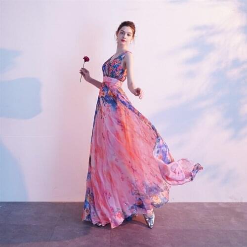 New Women Sexy V Neck Sleeves High Waist Dresses Ladies Grace Elegant Mesh Print Dresses Size 6-16