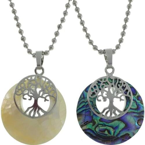 Natural Abalone Shell Necklaces Pendants Stainless Steel Abalone Seashell Tree Mother of Pearl Pendant Necklaces Women Jewelry