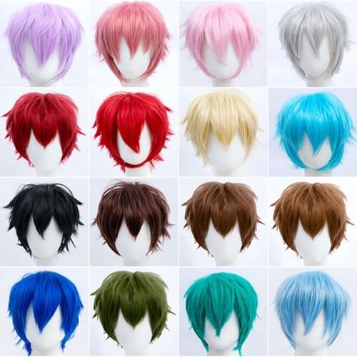 Mens Wig Natural Curls 30cm Short Black Red White Blue Hair Extensions with Bangs Wig for Men Women Unisex Cosplay Wig MUMUPI