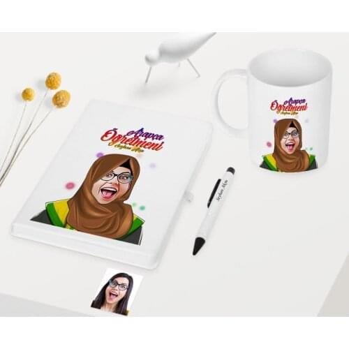 Personalized Veil Lady Teacher Themed Caricature Of White Notebook Pen Mug set-3