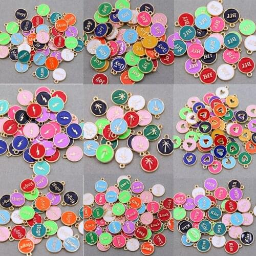 10Pcs/Lot 12*15mm Gold Color Tone Alloy Enamel Cute Lucky letters Charms Pendant For DIY Earring Jewelry Ornament