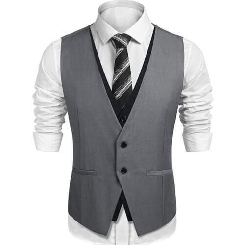 V Neck Casual Waistcoat for Wedding Men Single One Piece Gray and Black Suit Vests Custom Groom Tuxedo Male Fashion Coat