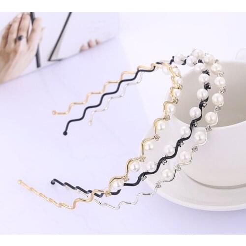 Korean Style Multi Purpose Ripple Shape Women Ornaments Rhinestone Material Nice Gift 3Colors for Wash Face Pearl Hair Band