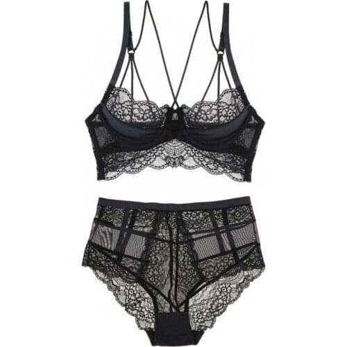 Sexy Bras Transparent High Waist Ultra-Thin Gather Adjustment Push Up Bra And Panty Set Lace Beautiful Back Lingerie Sets