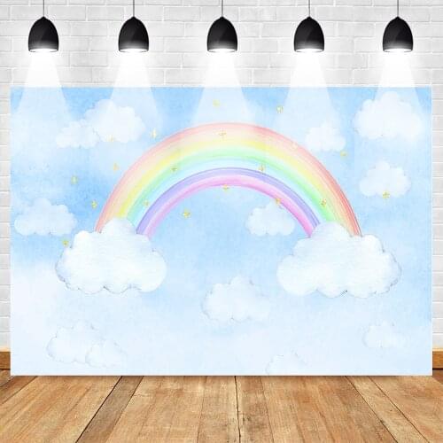 Rainbow Photography Backdrops Photocall Cartoon Birthday Photo Background Cloud Sky Shiny Stars Newborn Party Banner Supplies