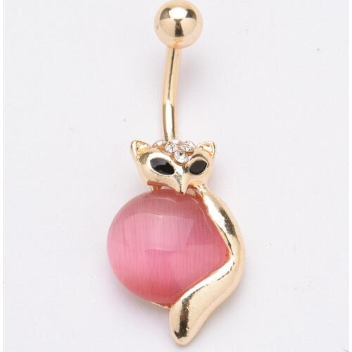 Pink Cute Fox Body Piercings Navel Belly Button Rings 2016 Industrial Percing Nombril Joias Ouro Bijoux Ombligo