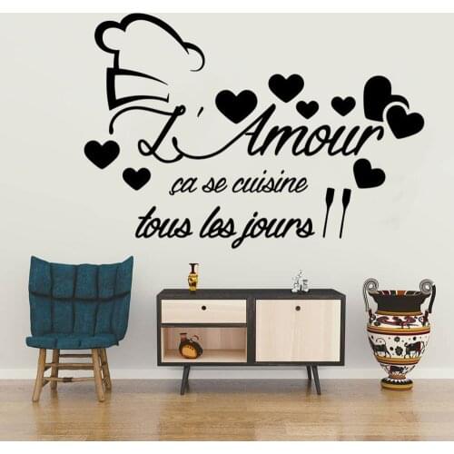 French Quotes Art Removable Wall Stickers Muraux Citation L'amour Cuisine Decoration Romantic Resturant Vinyl Wall Decor CX394