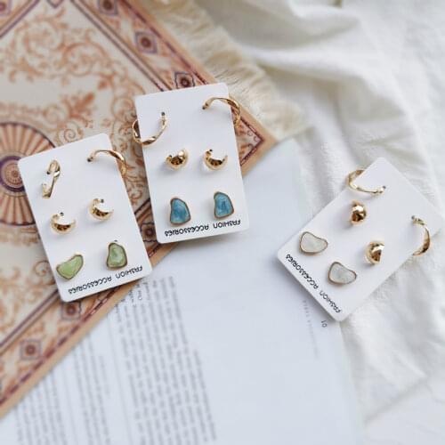 Simple Gold Color Small Hoop Earings Irregular Round Earrings Set