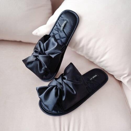 Mr Co New Summer Home Furnishing Bowknot Fabric Slippers Imitation Silk Indoor Slippers Home Non-slip Soft Bottom