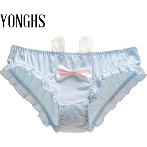 Womens Girls Lingerie Underwear Bowknot Rabbit Ears Briefs Ruffle Panties Erotic Sexy Underpants Low Waist Sexy Briefs