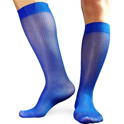 Ultra Thin Sheer Stripe Men Formal Dress Suits Hose Stockings Softy Sexy Men Long Socks Knee High Male Silk Stockings