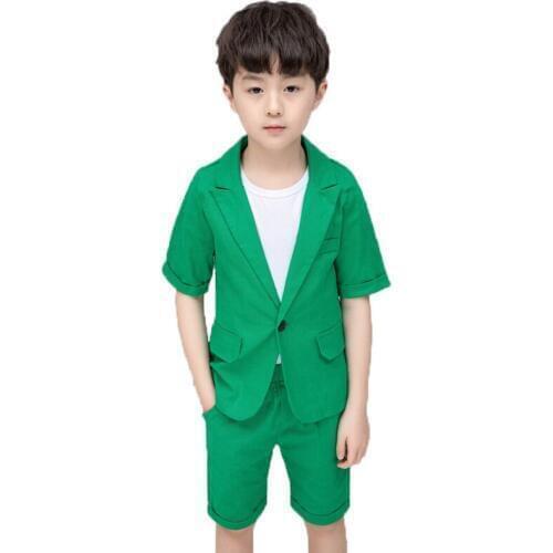 Boys Summer Formal Suit Blazer Jacket+Shorts Children Wedding Party Clothing Set School Kids Graduation Tuxedo Costume