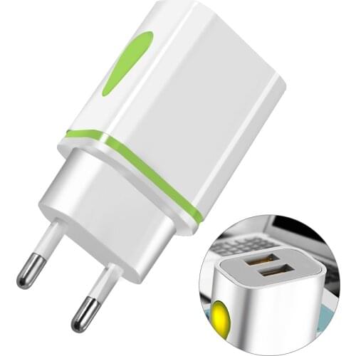 USB Charger Dual Port 5V 2A Travel Wall Adapter LED Light Mobile Phone Chargers For iPhone Samsung Xiaomi Travel Charger EU US