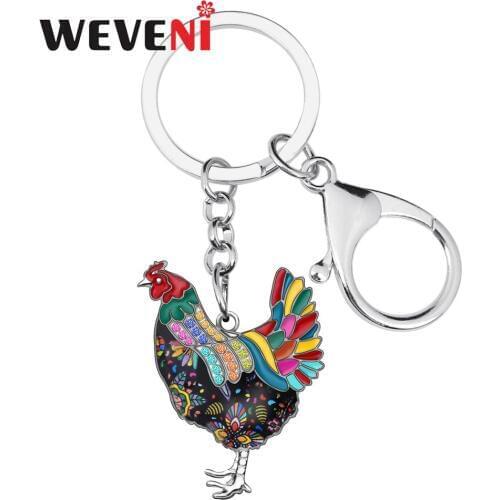 WEVENI Enamel Alloy Floral Chicken Rooster Key chains Key Rings Car Purse Bag Decoration Keychains For Women Girl Gift Accessory