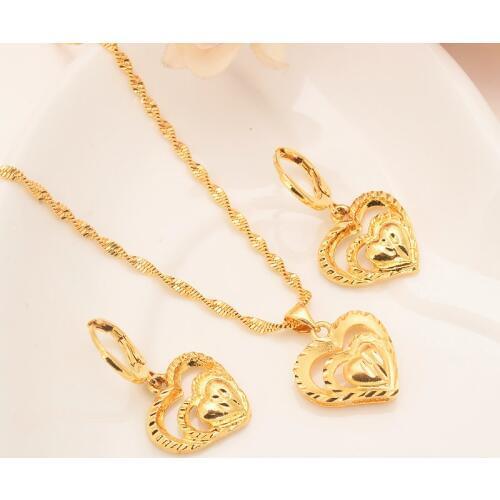 BangruiEthiopian women Jewelry set Gold filled heartPendant Necklaces/Earrings/Ring African Bridal Habesha Ethiopia Wedding Gift