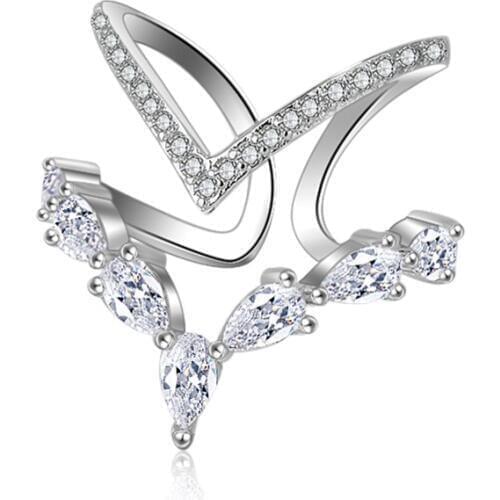 Top Quality Luxury Hollow Out Geometric Design White ColorCubic Zirconia Crystal Wedding Engagement Women Rings