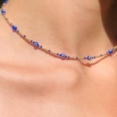 Bohemian Simple Bule Seed Bead Star Moon Butterfly Pendant Necklace For Women Fashion Beach Simple Lock Choker Collar Gift